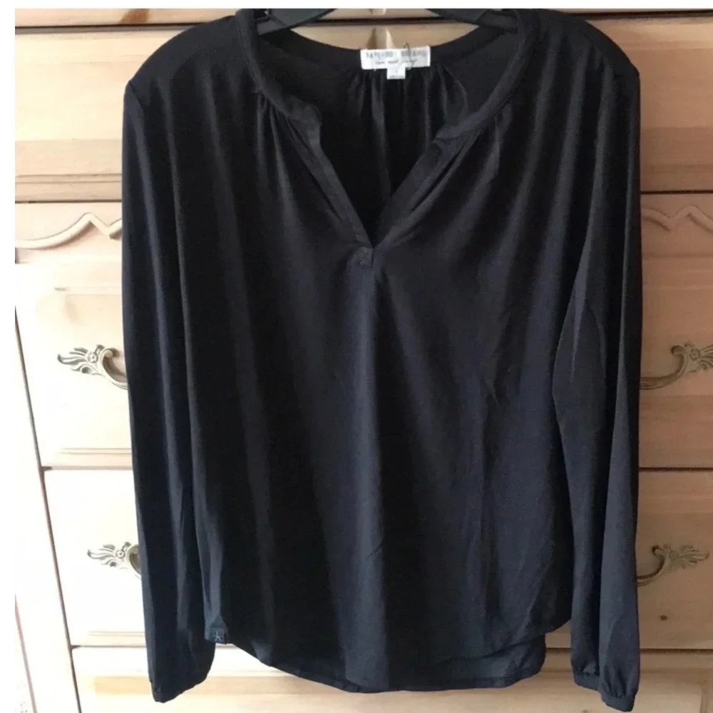 Barefoot Dreams Luxe Milk Jersey V-Neck‎ Long Sleeve Top Black XL blause